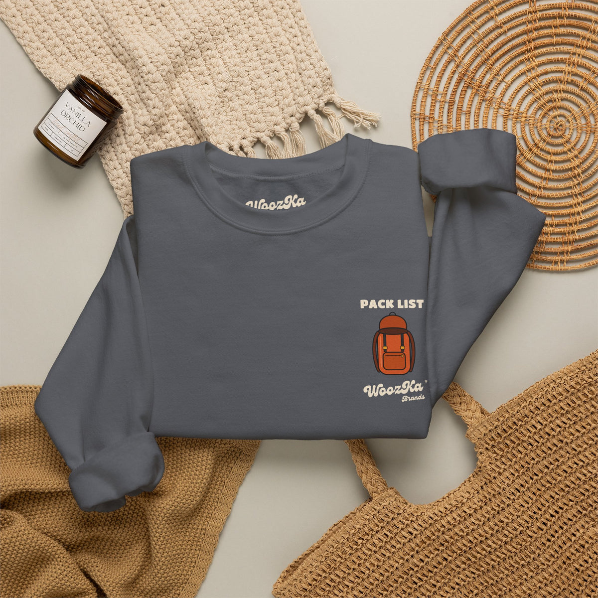 WoozKa Brands Hiking Sweatshirt, Backpacking Gear List Back Print