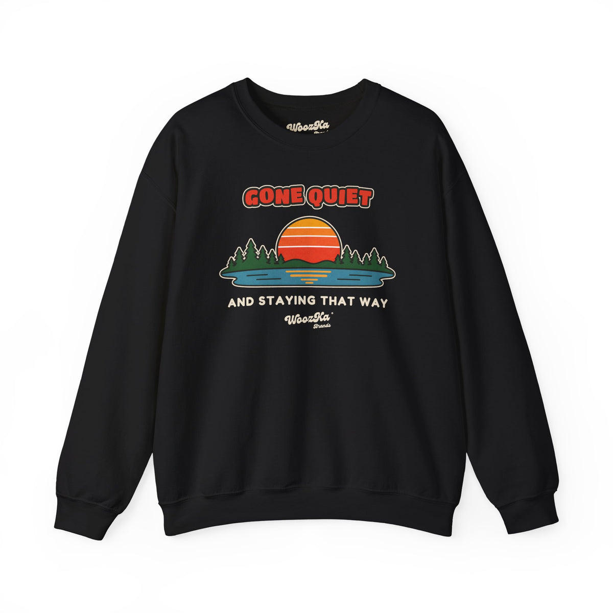 WoozKa Brands Retro Sunset Lake Sweatshirt, Nature Outdoors Front Print