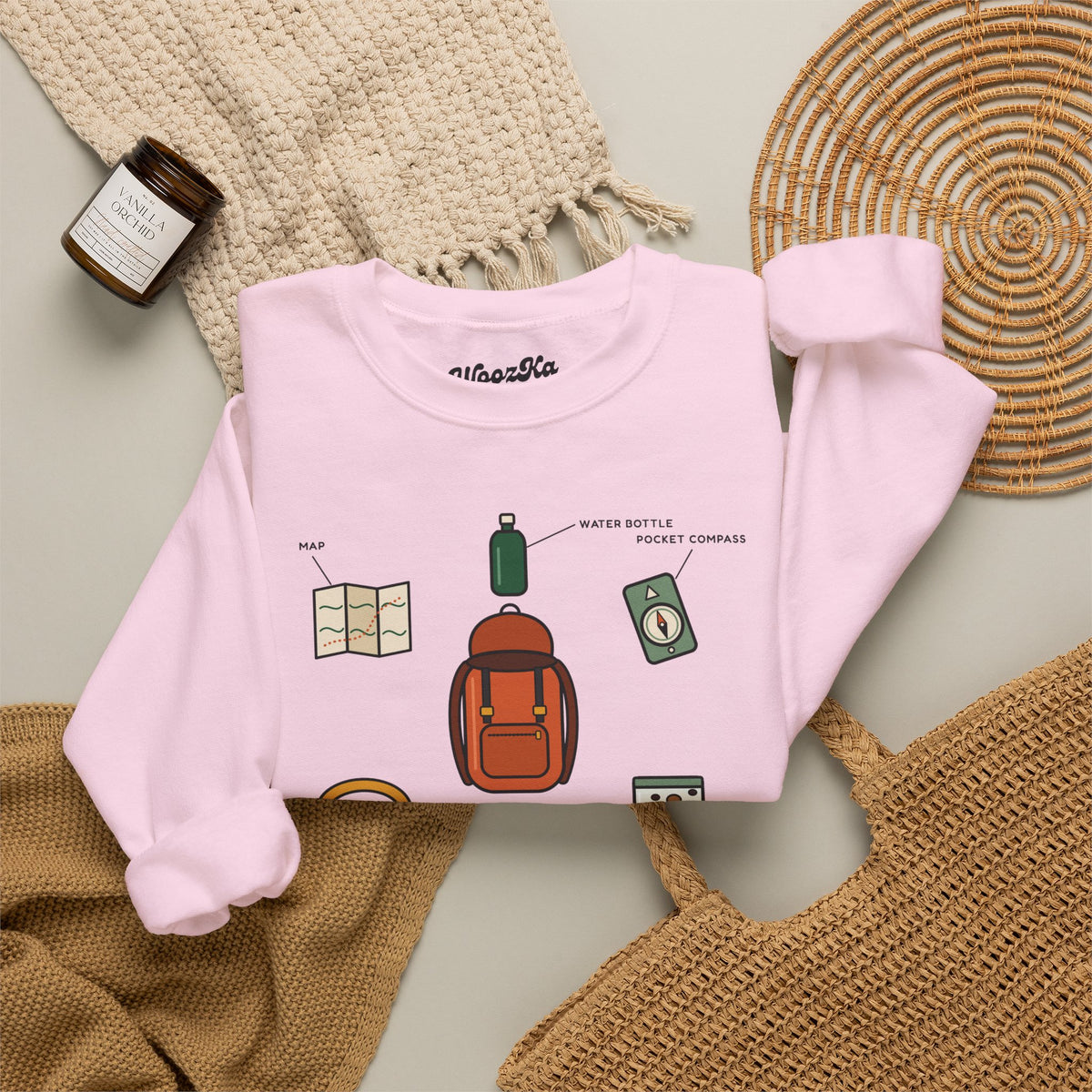 WoozKa Brands Hiking Sweatshirt, Backpacking Gear List Front Print