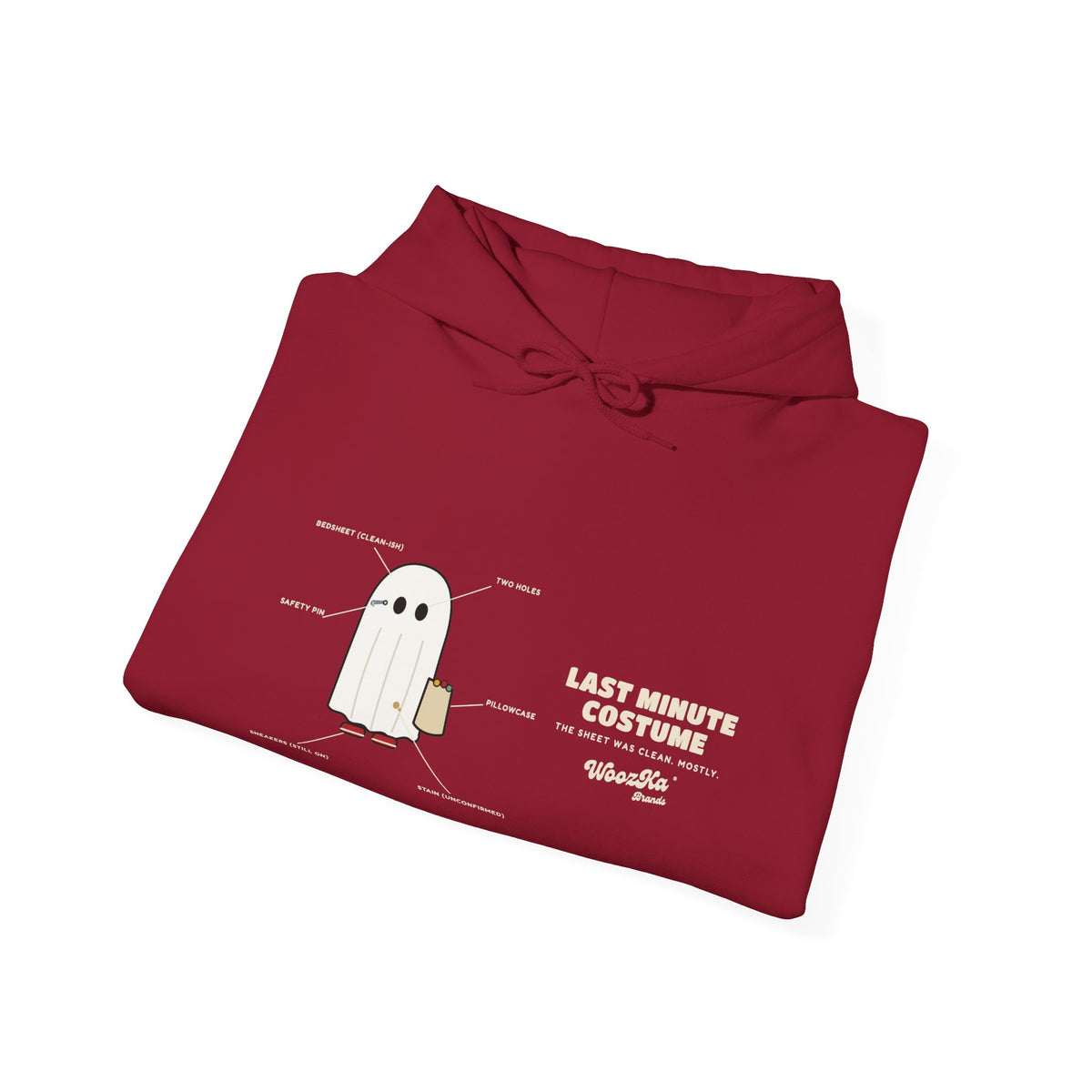 WoozKa Brands Lazy Halloween Costume Hoodie, Funny Ghost Wide Front Print