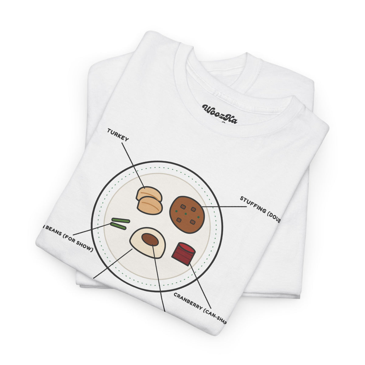 WoozKa Brands Funny Thanksgiving T-Shirt, Turkey Dinner Plate Front Print