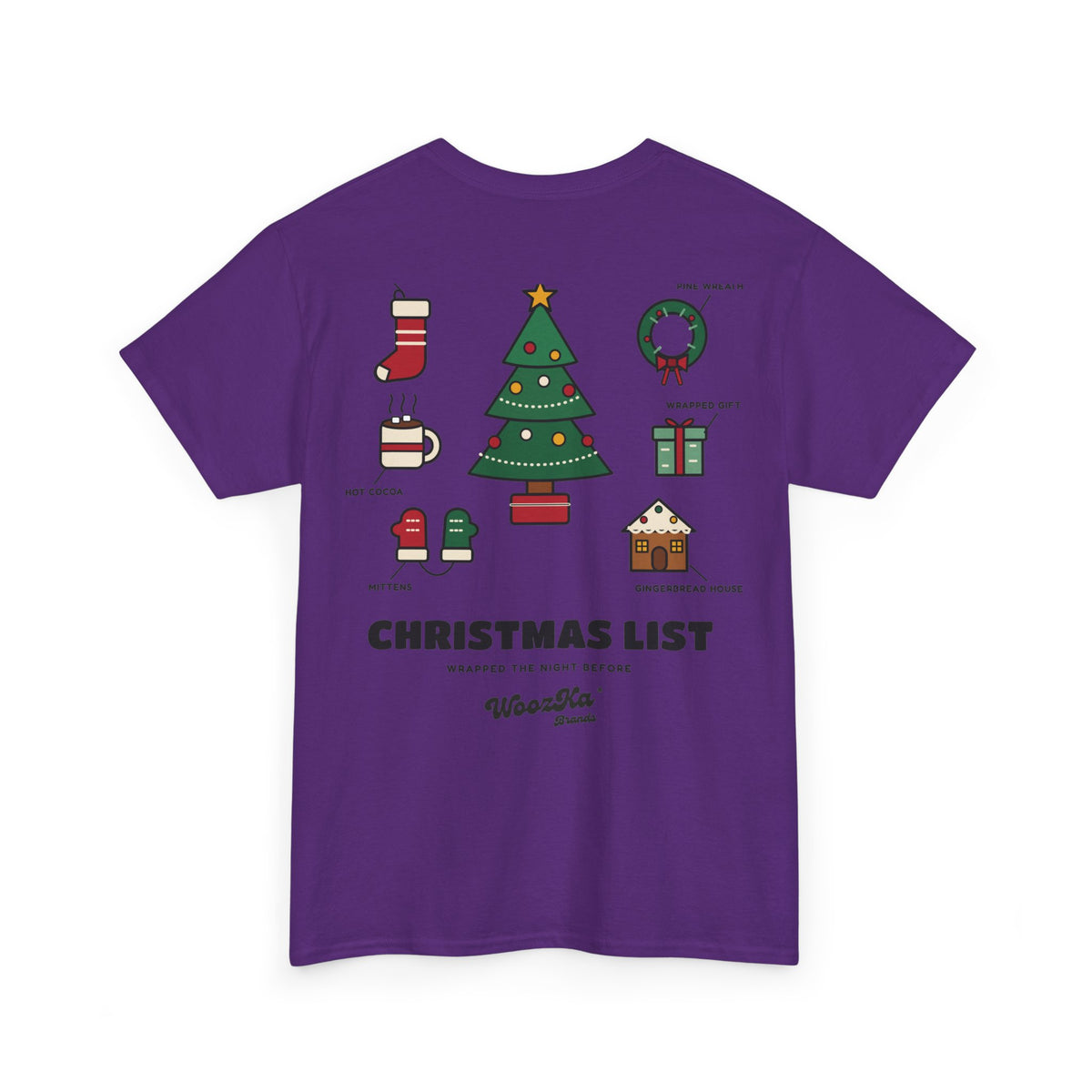 WoozKa Brands Cute Christmas Tree T-Shirt, Holiday List Back Print