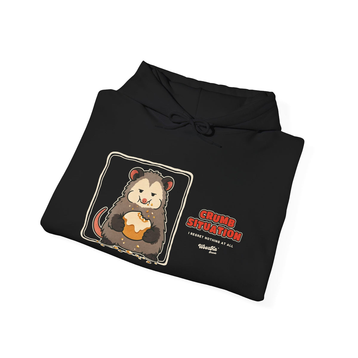 WoozKa Brands Crumb Situation Opossum Hoodie, Wide Front Graphic
