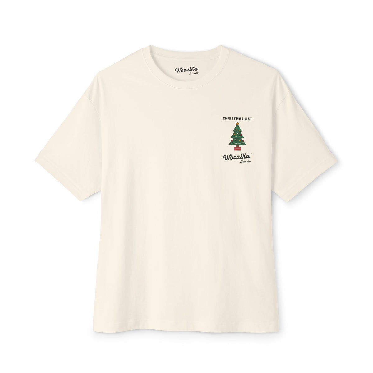 WoozKa Brands Cute Christmas Tree Oversized Tee, Holiday List Back Print