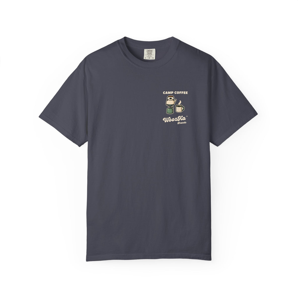 WoozKa Brands Camp Coffee Camping Garment-Dyed T-Shirt, Two-Sided Graphic
