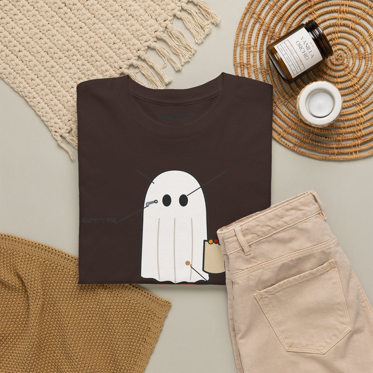 WoozKa Brands Lazy Halloween Costume T-Shirt, Funny Ghost Sheet Front Print