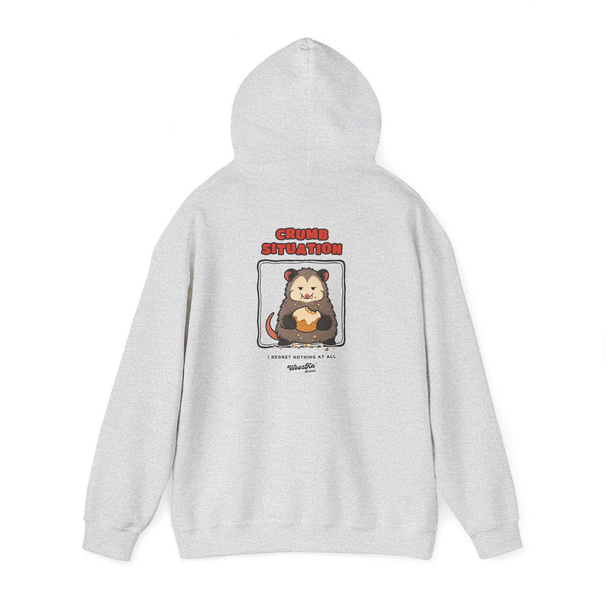 WoozKa Brands Crumb Situation Opossum Hoodie, Front and Back Graphic