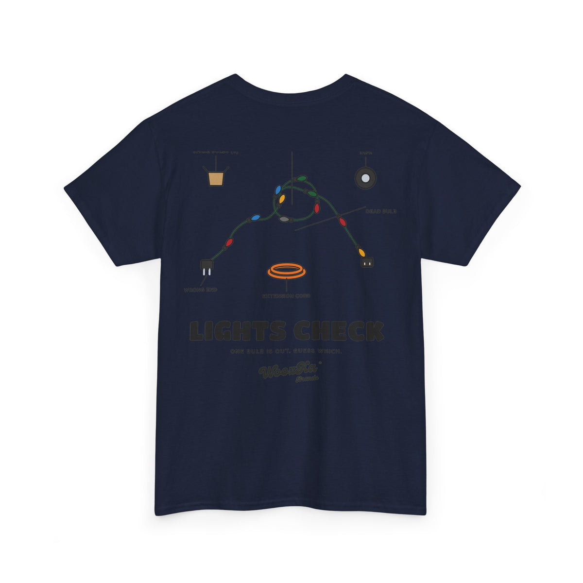 WoozKa Brands Christmas Lights T-Shirt, Funny Holiday Decorating Back Print
