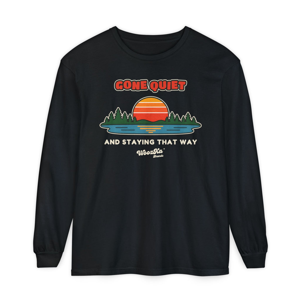 WoozKa Brands Retro Sunset Lake Long Sleeve Tee, Nature Front Print