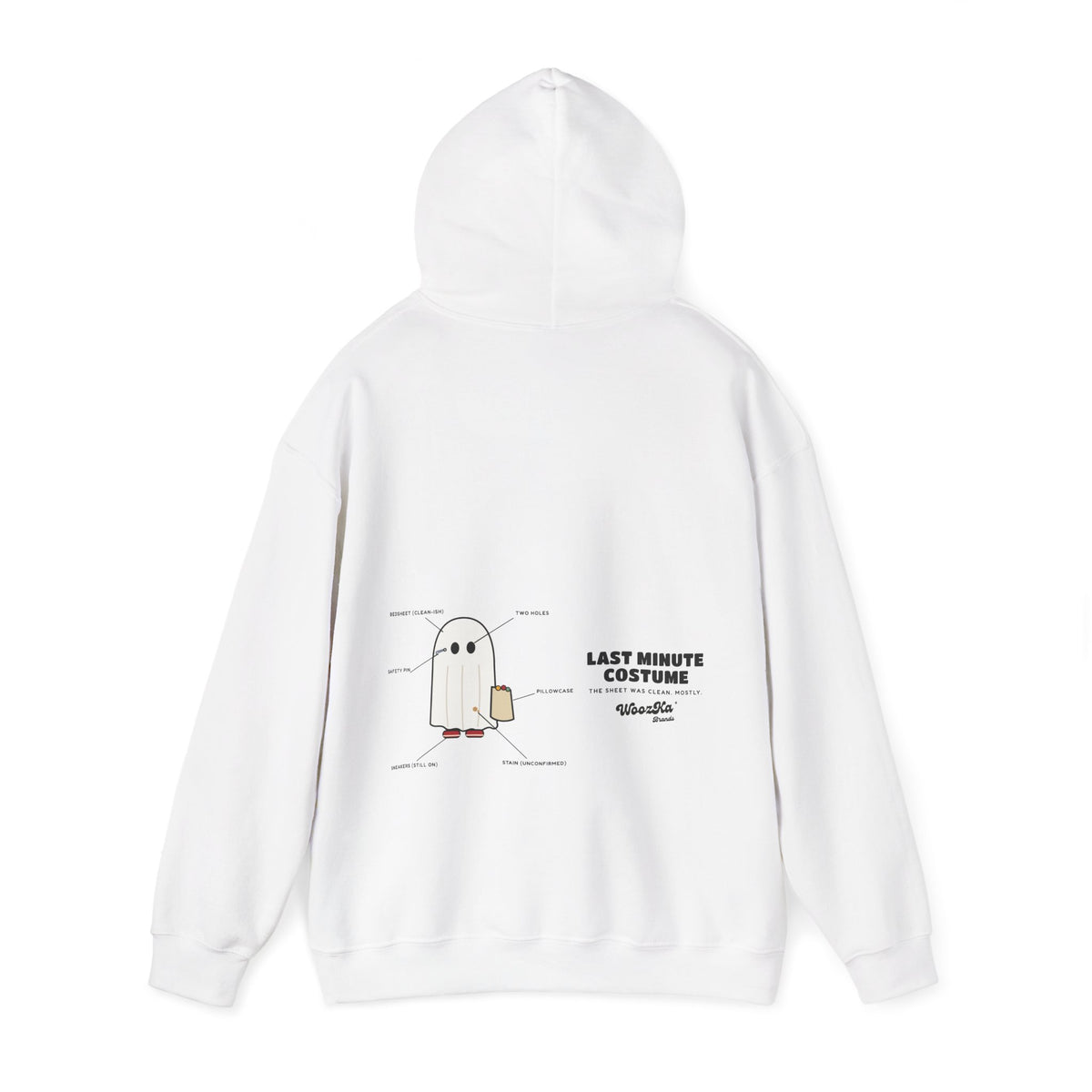 WoozKa Brands Lazy Halloween Costume Hoodie, Funny Ghost Wide Back Print