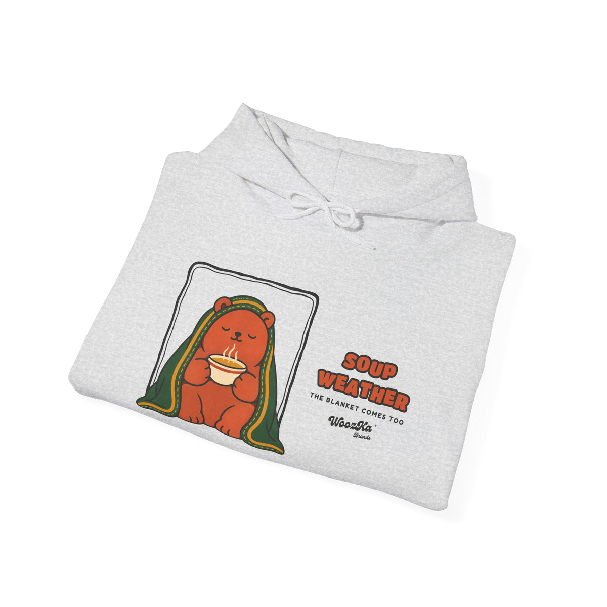 WoozKa Brands Soup Weather Bear Hoodie, Wide Front Graphic
