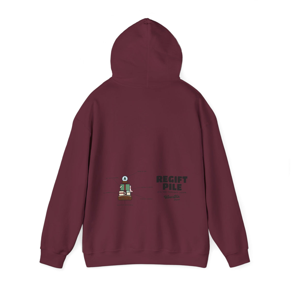 WoozKa Brands Funny Christmas Hoodie, Regift Office Party Wide Back Print
