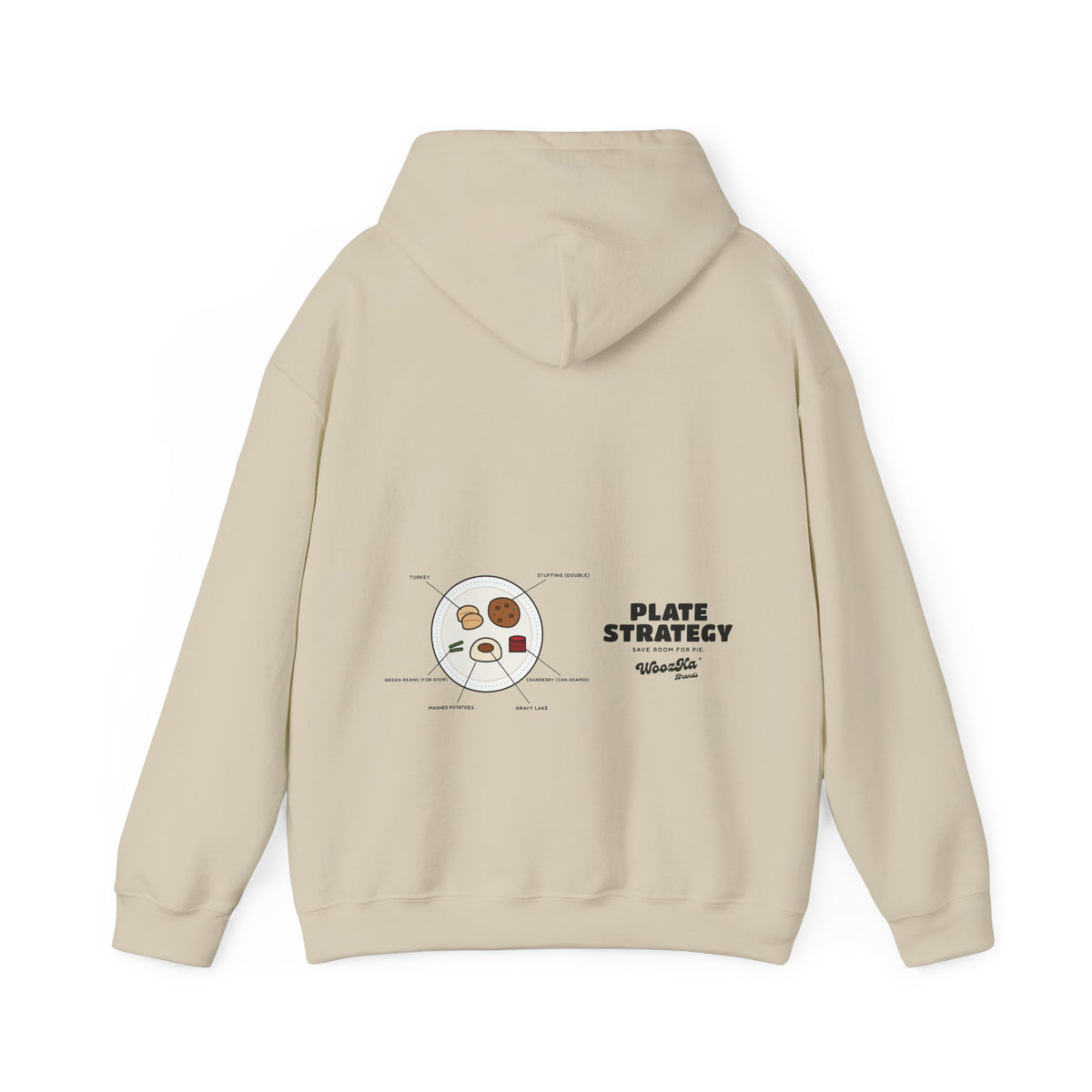 WoozKa Brands Funny Thanksgiving Hoodie, Turkey Dinner Wide Back Print