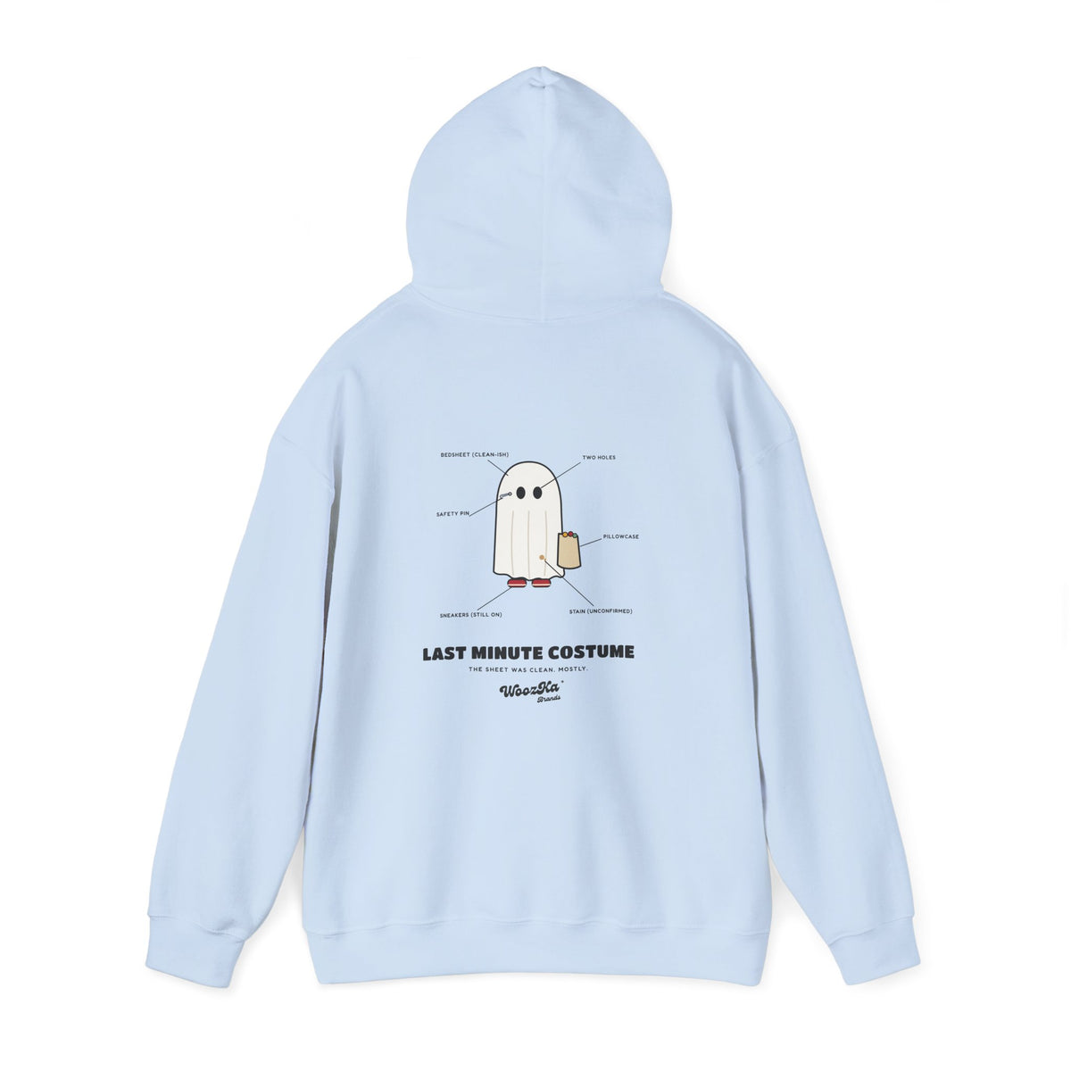 WoozKa Brands Lazy Halloween Costume Hoodie, Funny Ghost Sheet Back Print