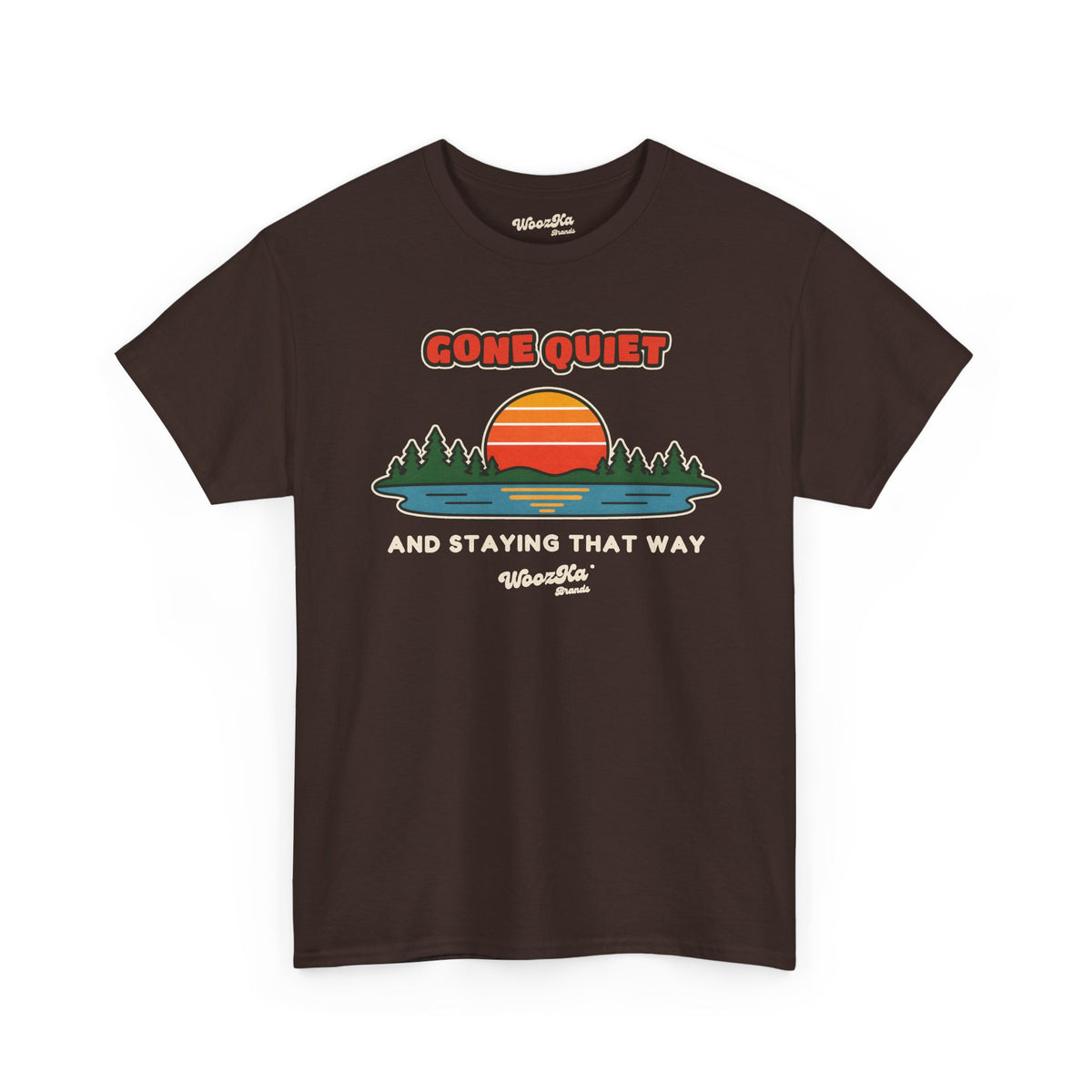 WoozKa Brands Retro Sunset Lake T-Shirt, Nature Outdoors Pine Front Print