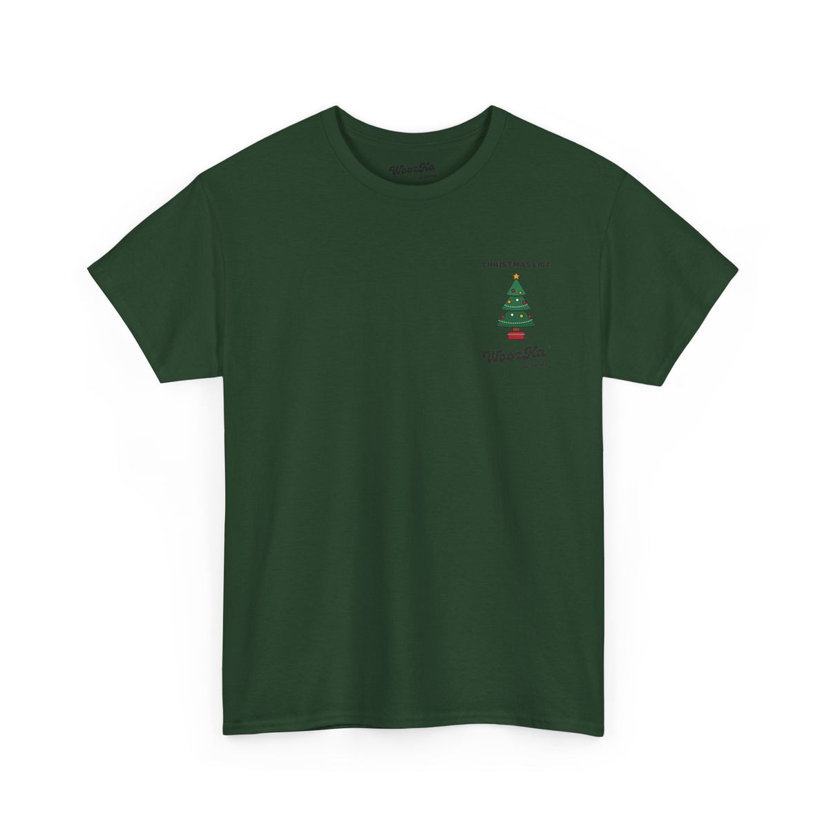 WoozKa Brands Cute Christmas Tree T-Shirt, Holiday List Back Print