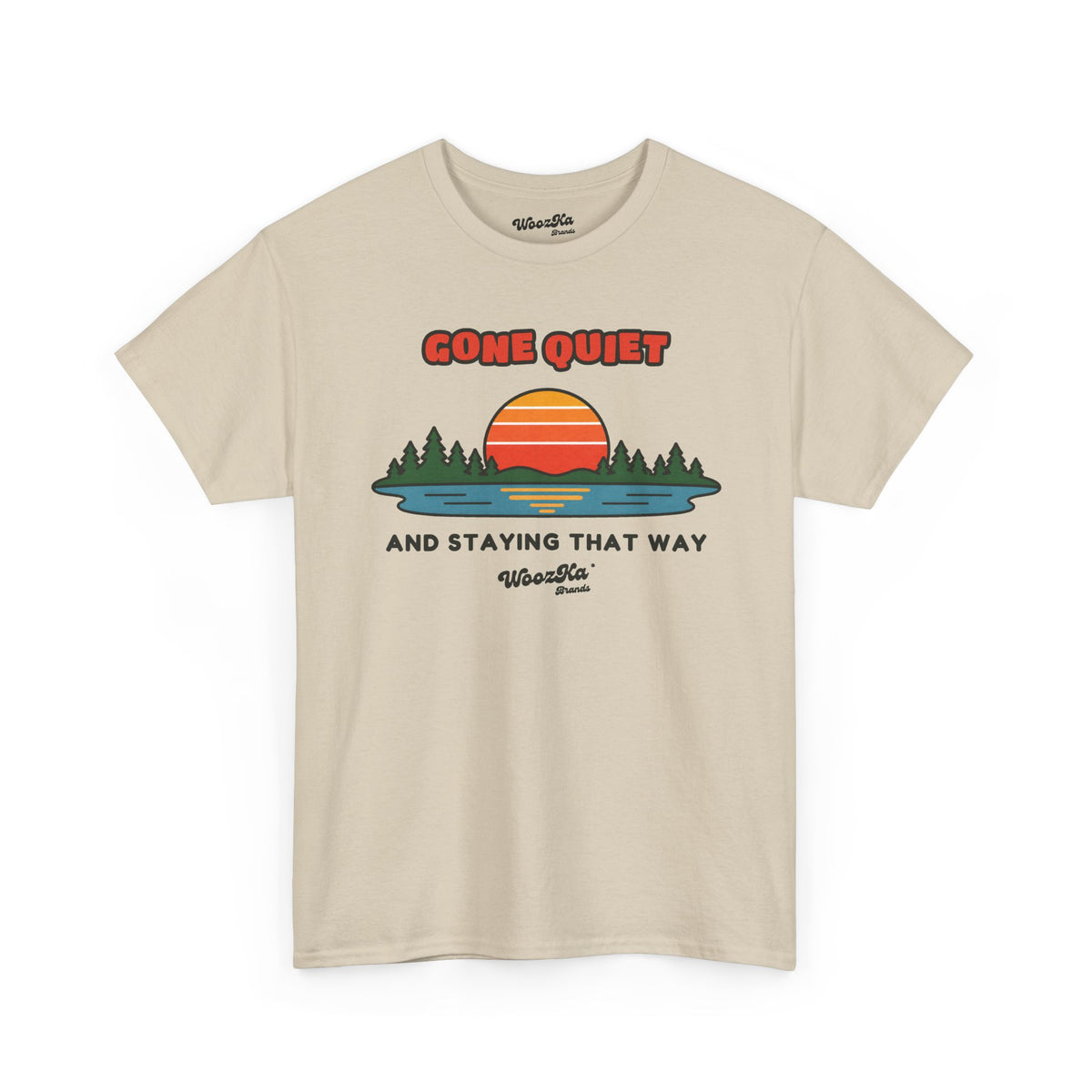 WoozKa Brands Retro Sunset Lake T-Shirt, Nature Outdoors Pine Front Print