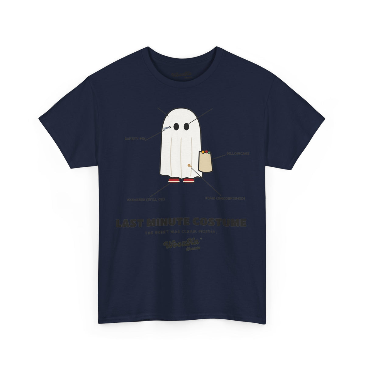 WoozKa Brands Lazy Halloween Costume T-Shirt, Funny Ghost Sheet Front Print