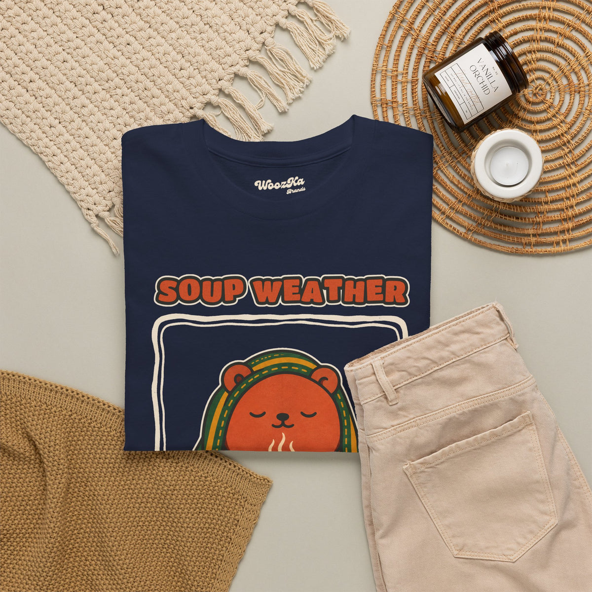 WoozKa Brands Soup Weather Bear Heavy Cotton T-Shirt, Front Graphic