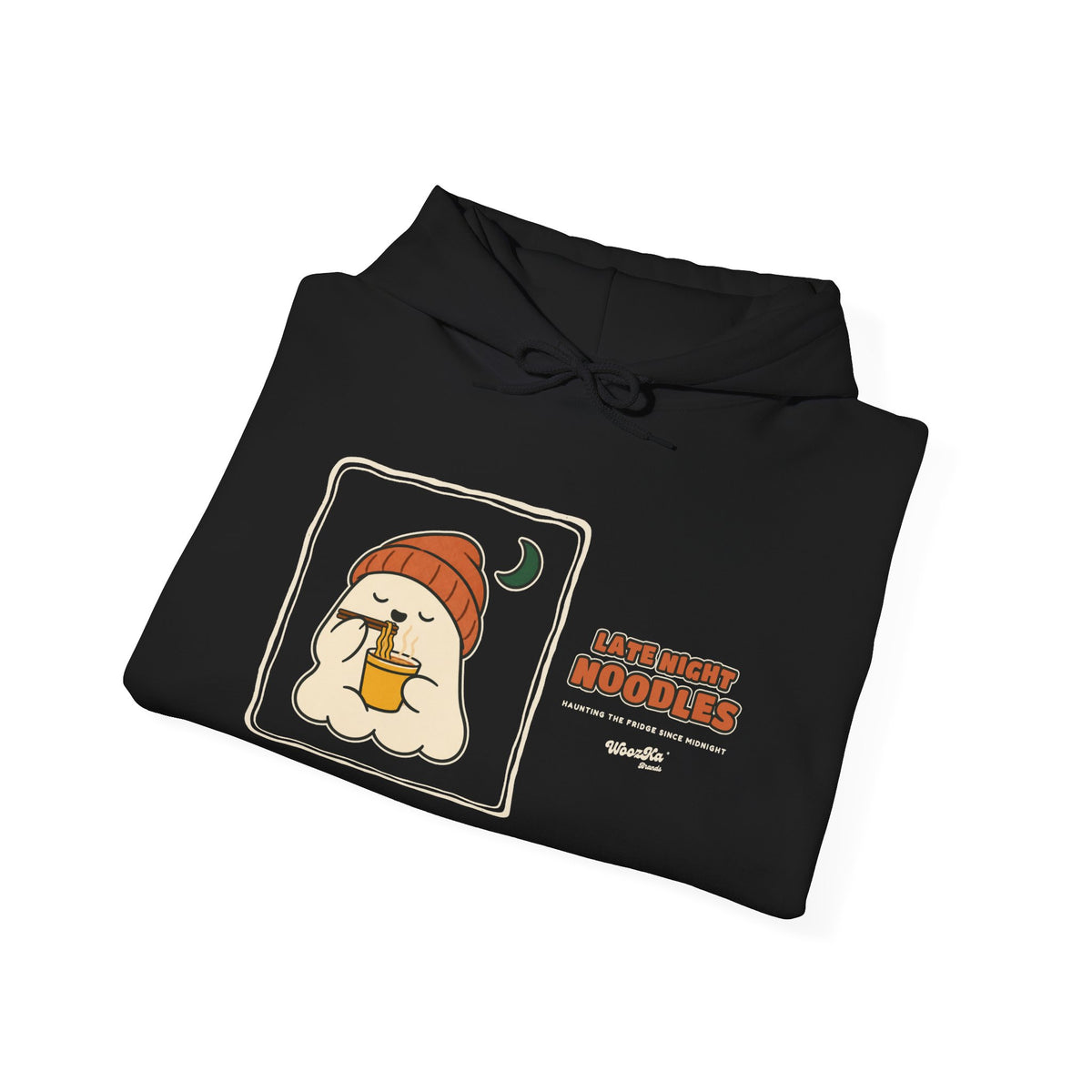 WoozKa Brands Late Night Noodles Ghost Hoodie, Wide Front Graphic