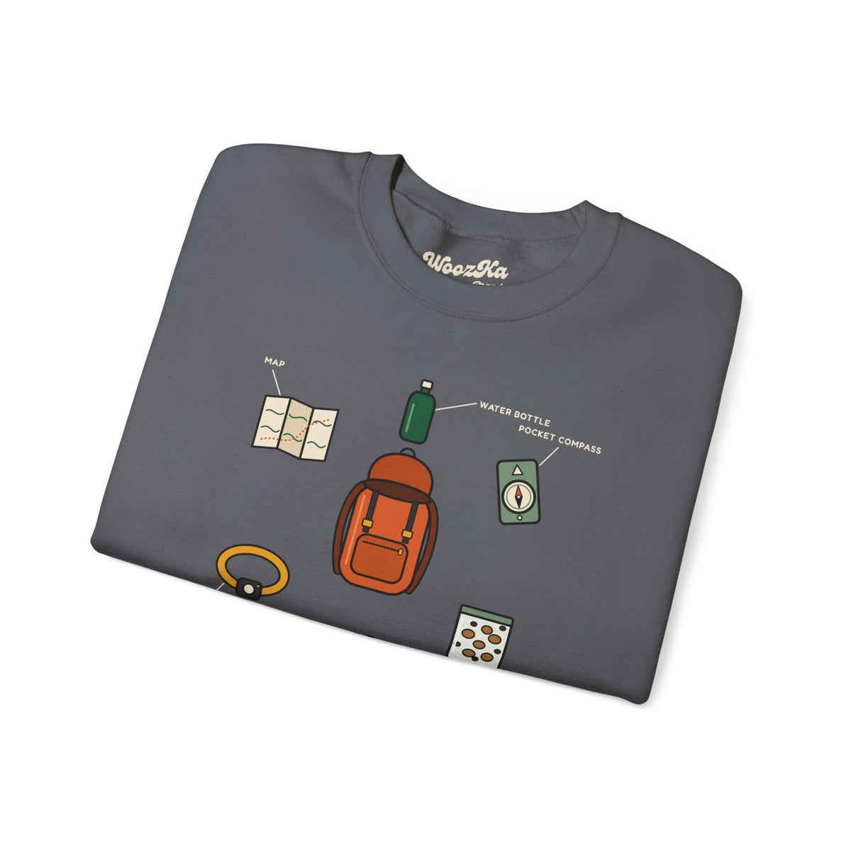 WoozKa Brands Hiking Sweatshirt, Backpacking Gear List Front Print