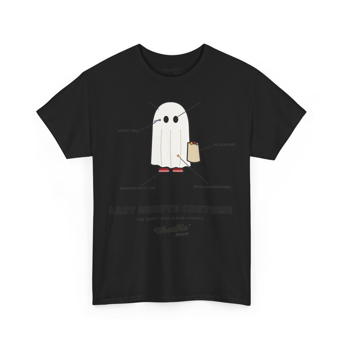 WoozKa Brands Lazy Halloween Costume T-Shirt, Funny Ghost Sheet Front Print