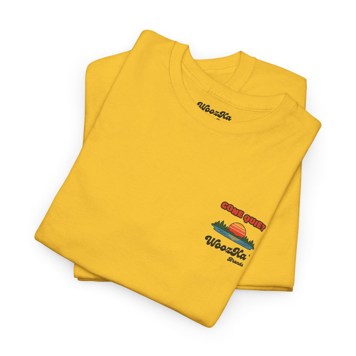 WoozKa Brands Retro Sunset Lake T-Shirt, Nature Outdoors Pine Back Print