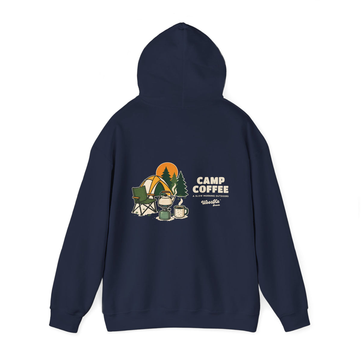 WoozKa Brands Camp Coffee Camping Hoodie, Wide Back Graphic