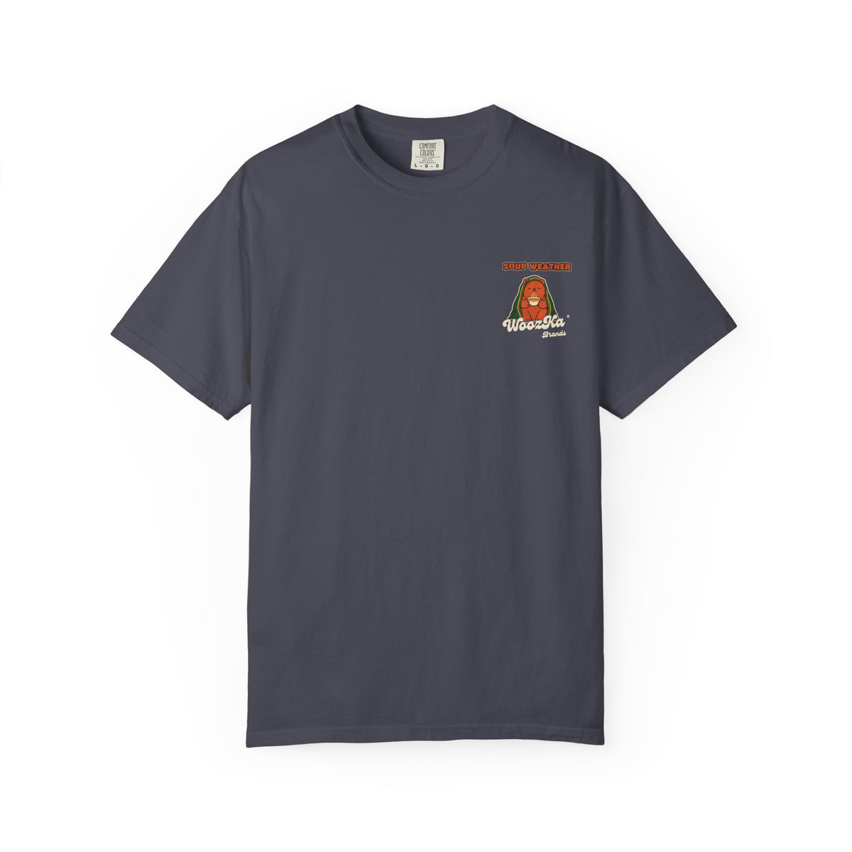 WoozKa Brands Cute Bear Fall Heavyweight Tee, Cozy Soup Lover Back Print