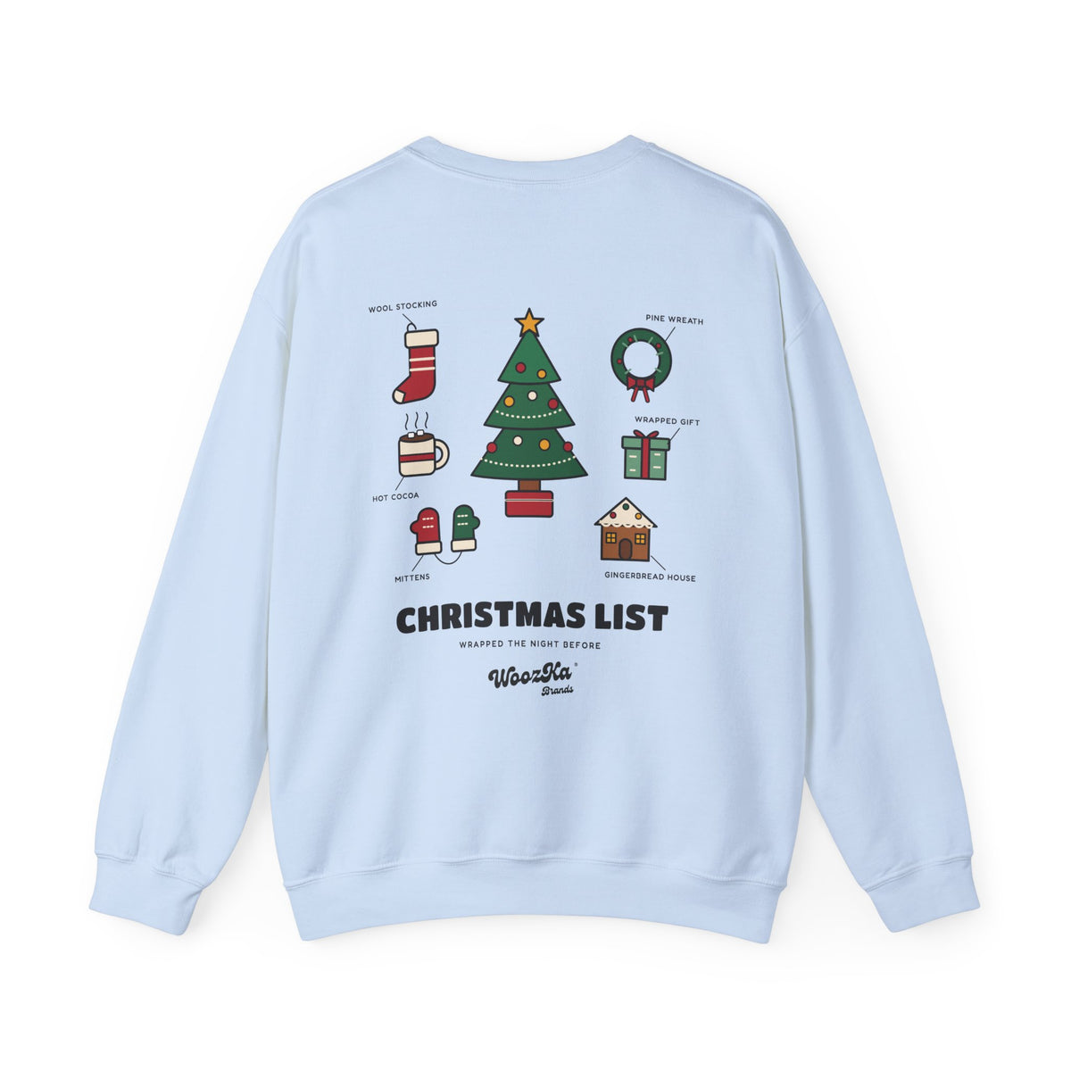 WoozKa Brands Cute Christmas Tree Sweatshirt, Holiday List Back Print