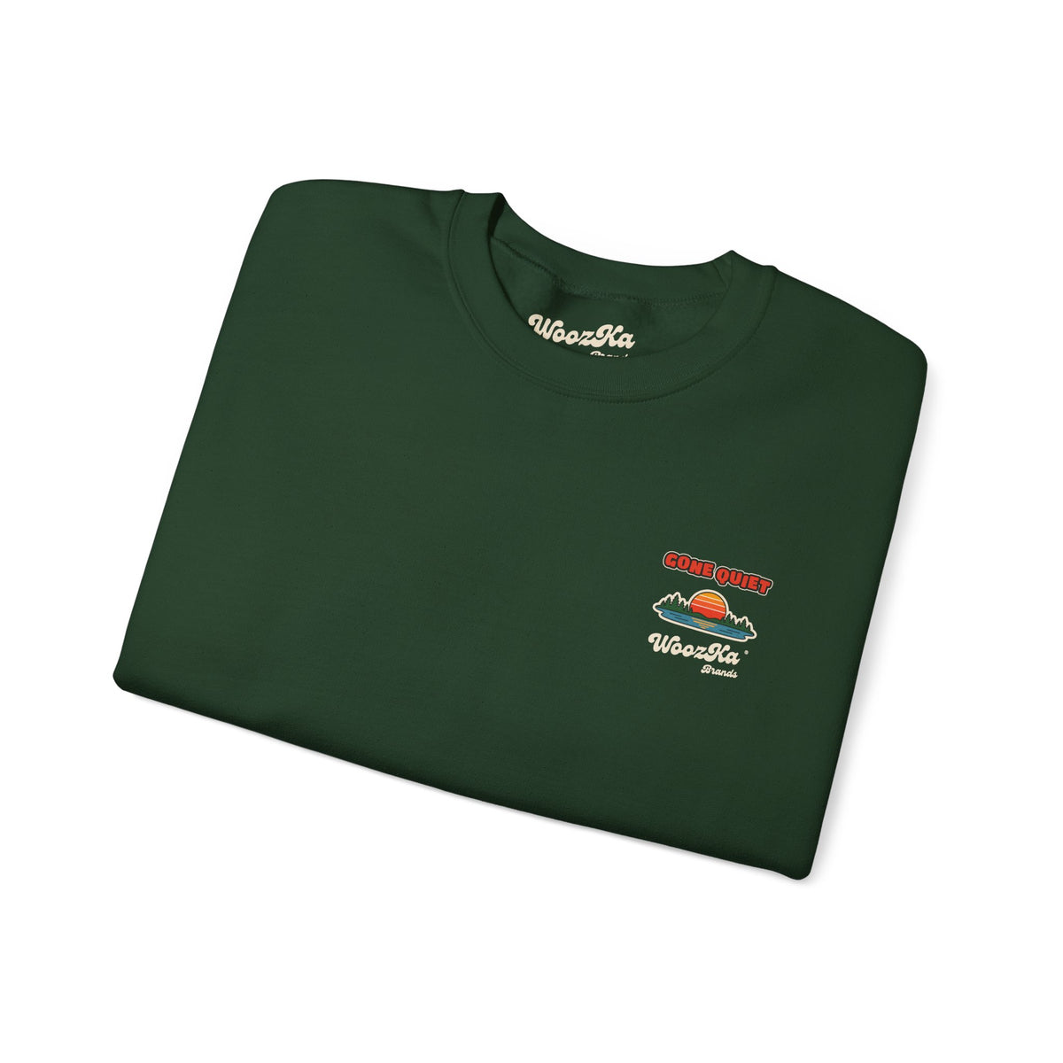 WoozKa Brands Retro Sunset Lake Sweatshirt, Nature Outdoors Pine Back Print