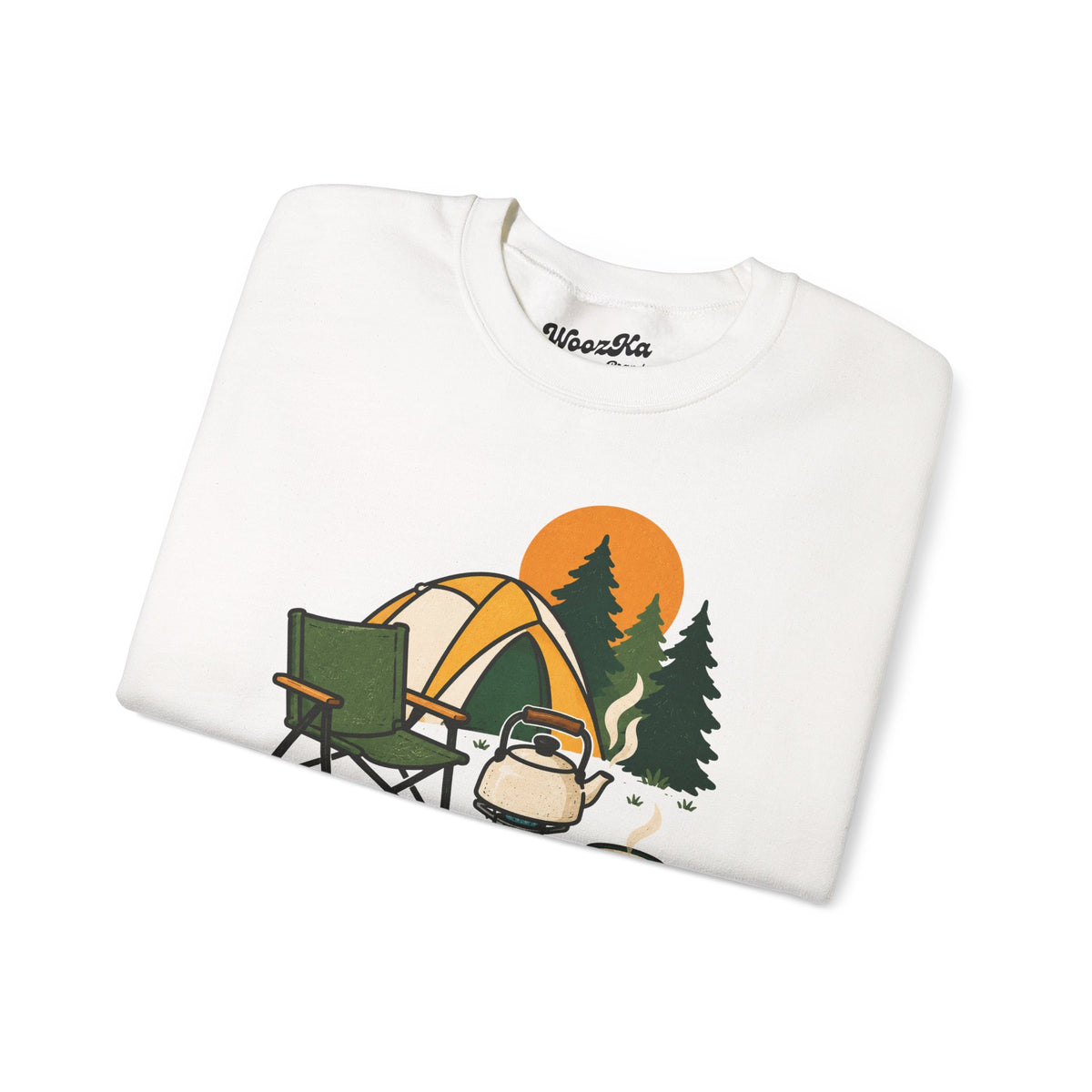 WoozKa Brands Camp Coffee Camping Crewneck Sweatshirt, Front Graphic