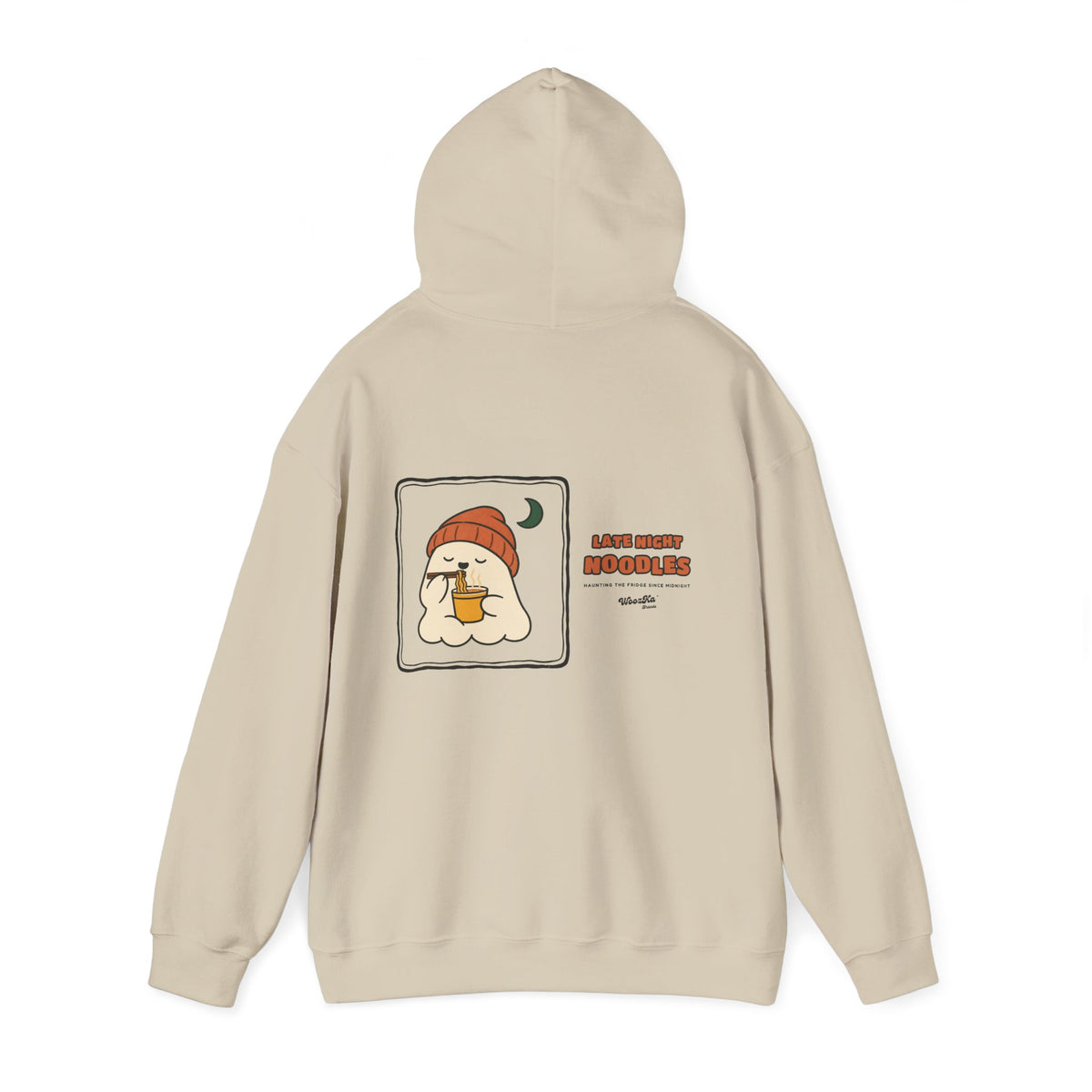 WoozKa Brands Late Night Noodles Ghost Hoodie, Wide Back Graphic