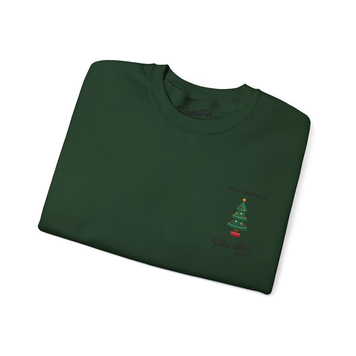 WoozKa Brands Cute Christmas Tree Sweatshirt, Holiday List Back Print