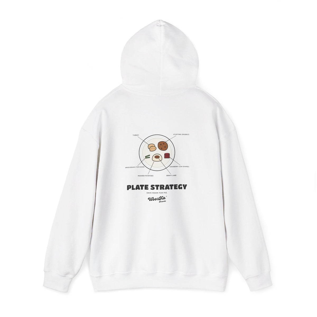 WoozKa Brands Funny Thanksgiving Hoodie, Turkey Dinner Plate Back Print