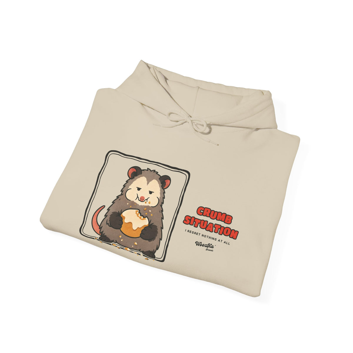 WoozKa Brands Crumb Situation Opossum Hoodie, Wide Front Graphic