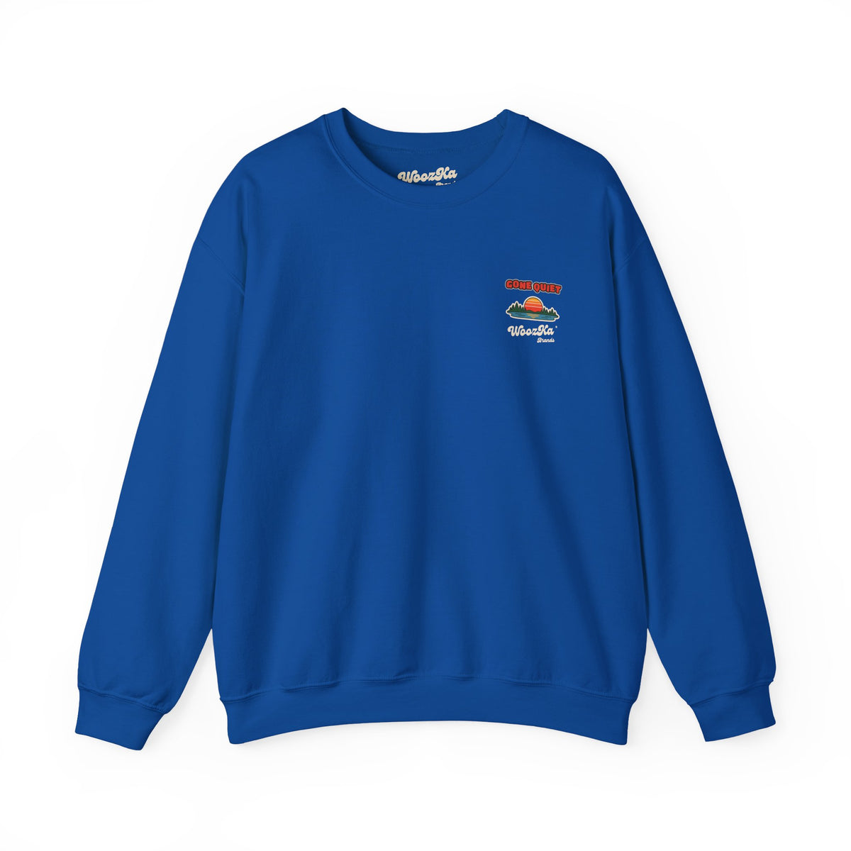 WoozKa Brands Retro Sunset Lake Sweatshirt, Nature Outdoors Pine Back Print