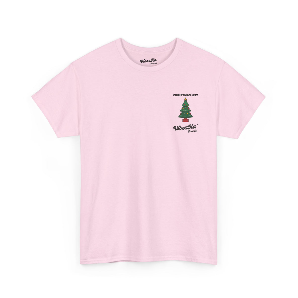 WoozKa Brands Cute Christmas Tree T-Shirt, Holiday List Back Print