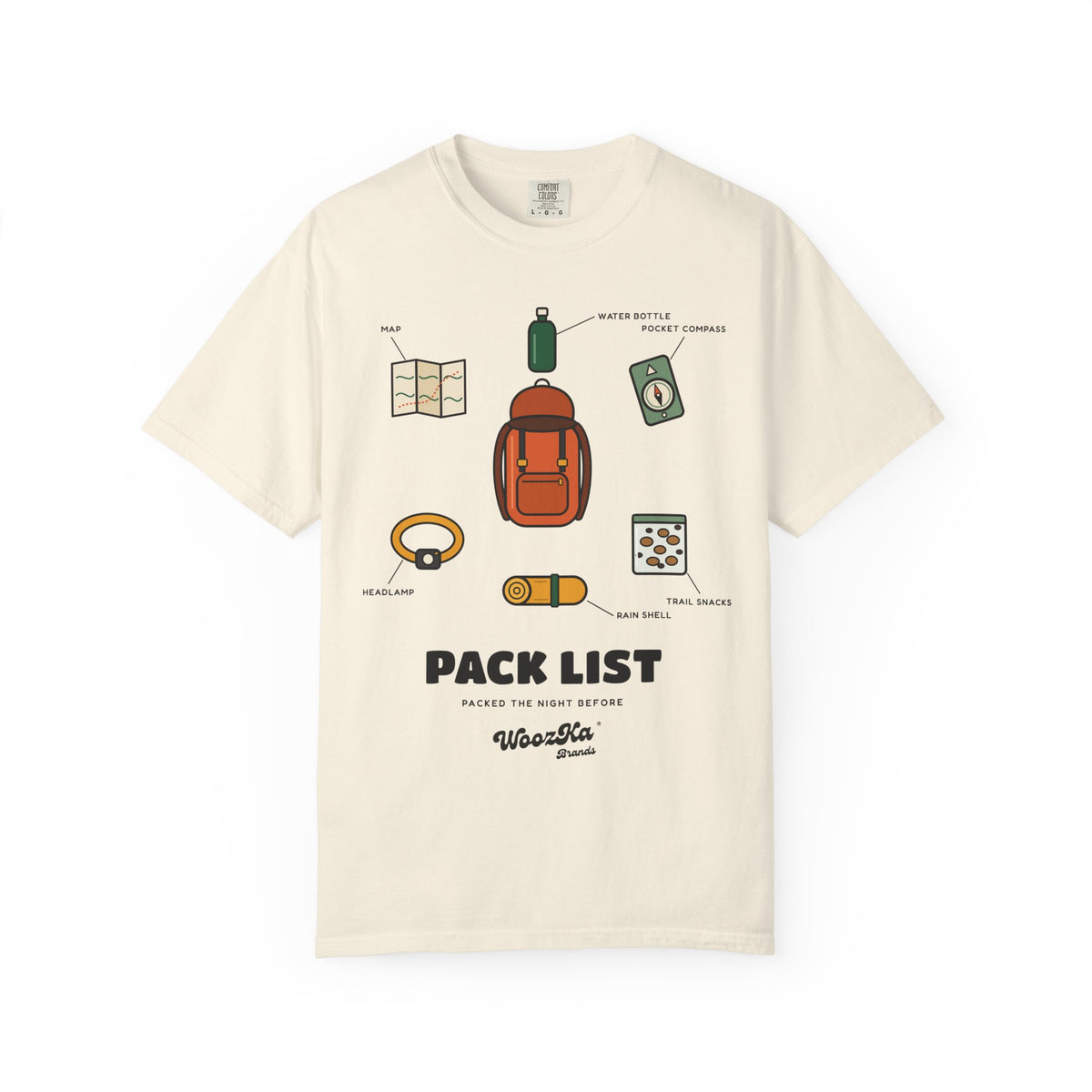 WoozKa Brands Hiking Heavyweight Tee, Backpacking Gear List Front Print
