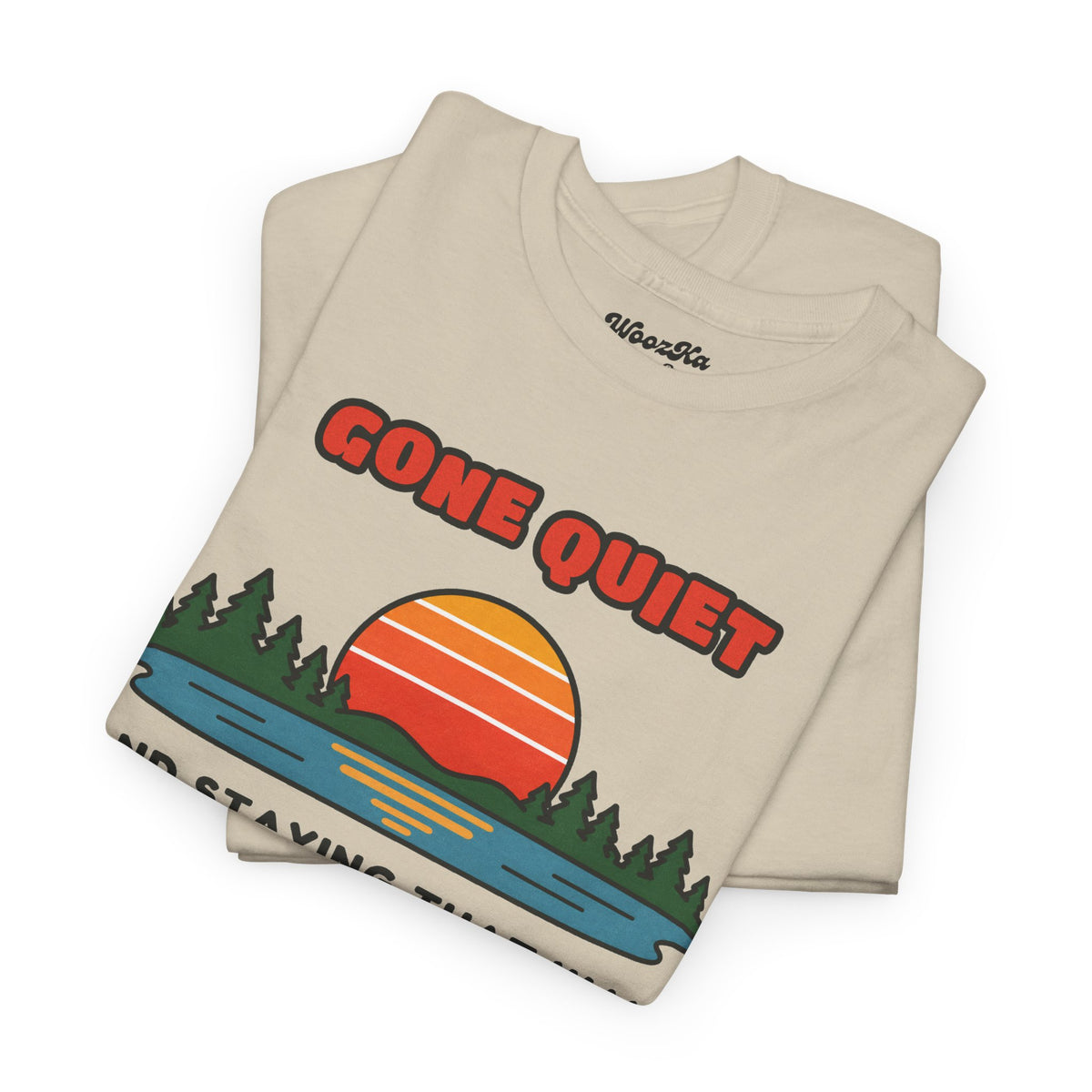 WoozKa Brands Retro Sunset Lake T-Shirt, Nature Outdoors Pine Front Print