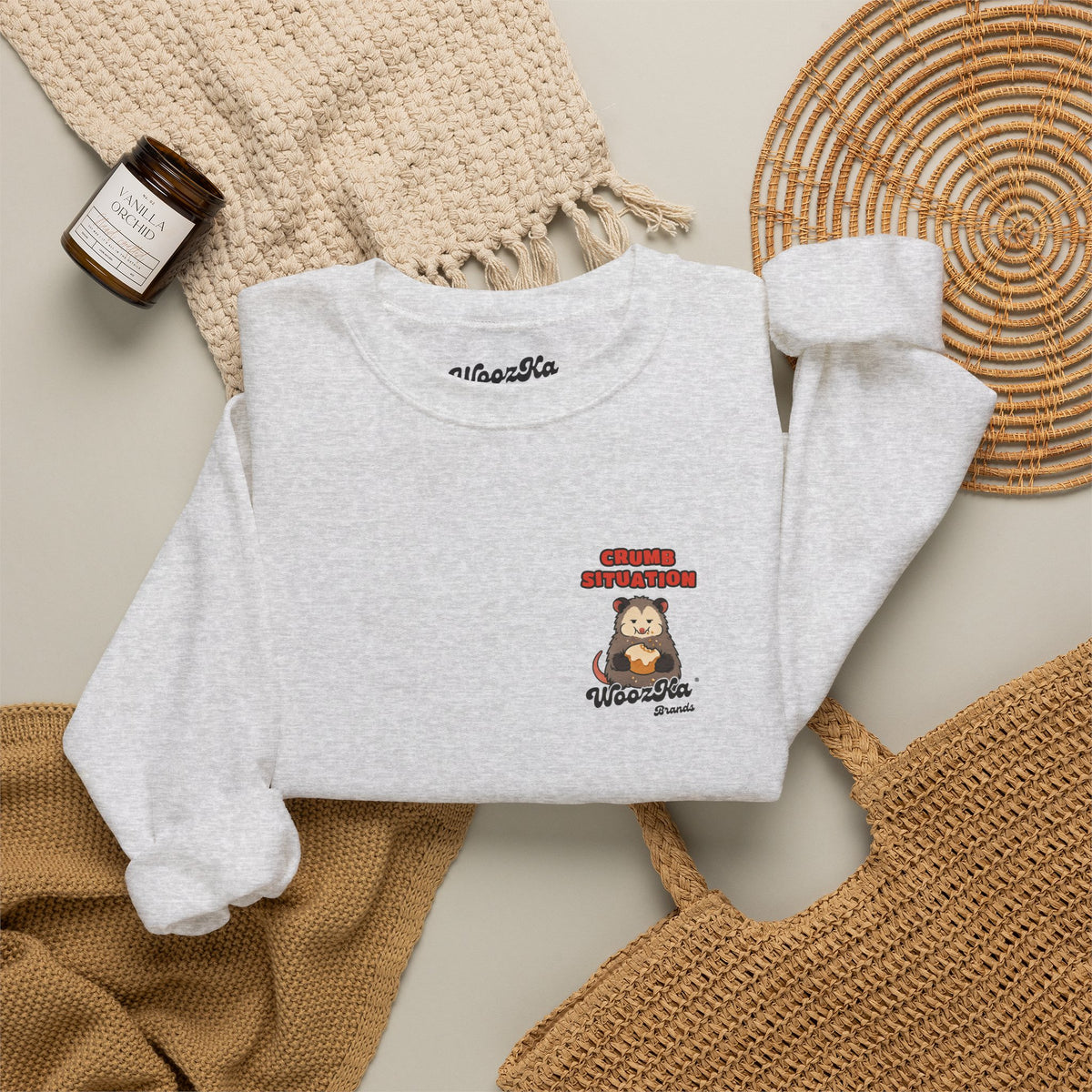 WoozKa Brands Crumb Situation Opossum Crewneck Sweatshirt, Two-Sided
