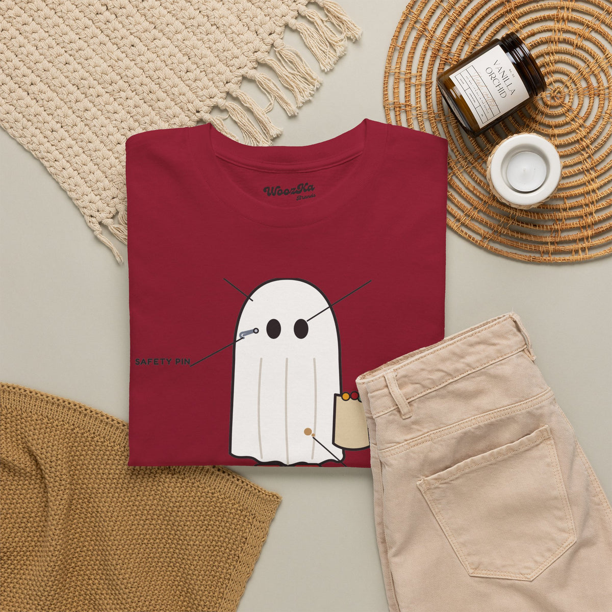 WoozKa Brands Lazy Halloween Costume T-Shirt, Funny Ghost Sheet Front Print