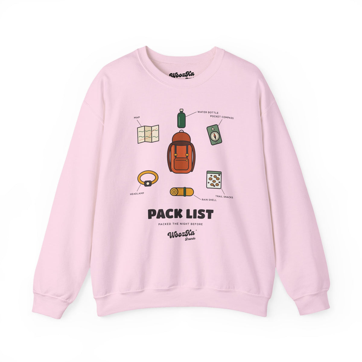 WoozKa Brands Hiking Sweatshirt, Backpacking Gear List Front Print