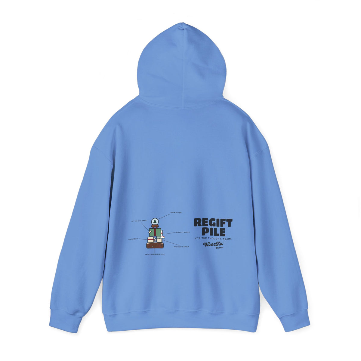 WoozKa Brands Funny Christmas Hoodie, Regift Office Party Wide Back Print