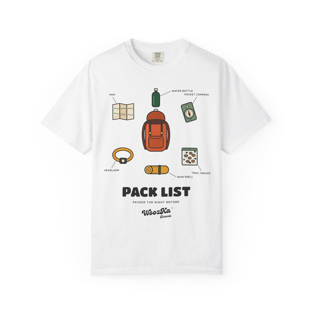WoozKa Brands Hiking Heavyweight Tee, Backpacking Gear List Front Print