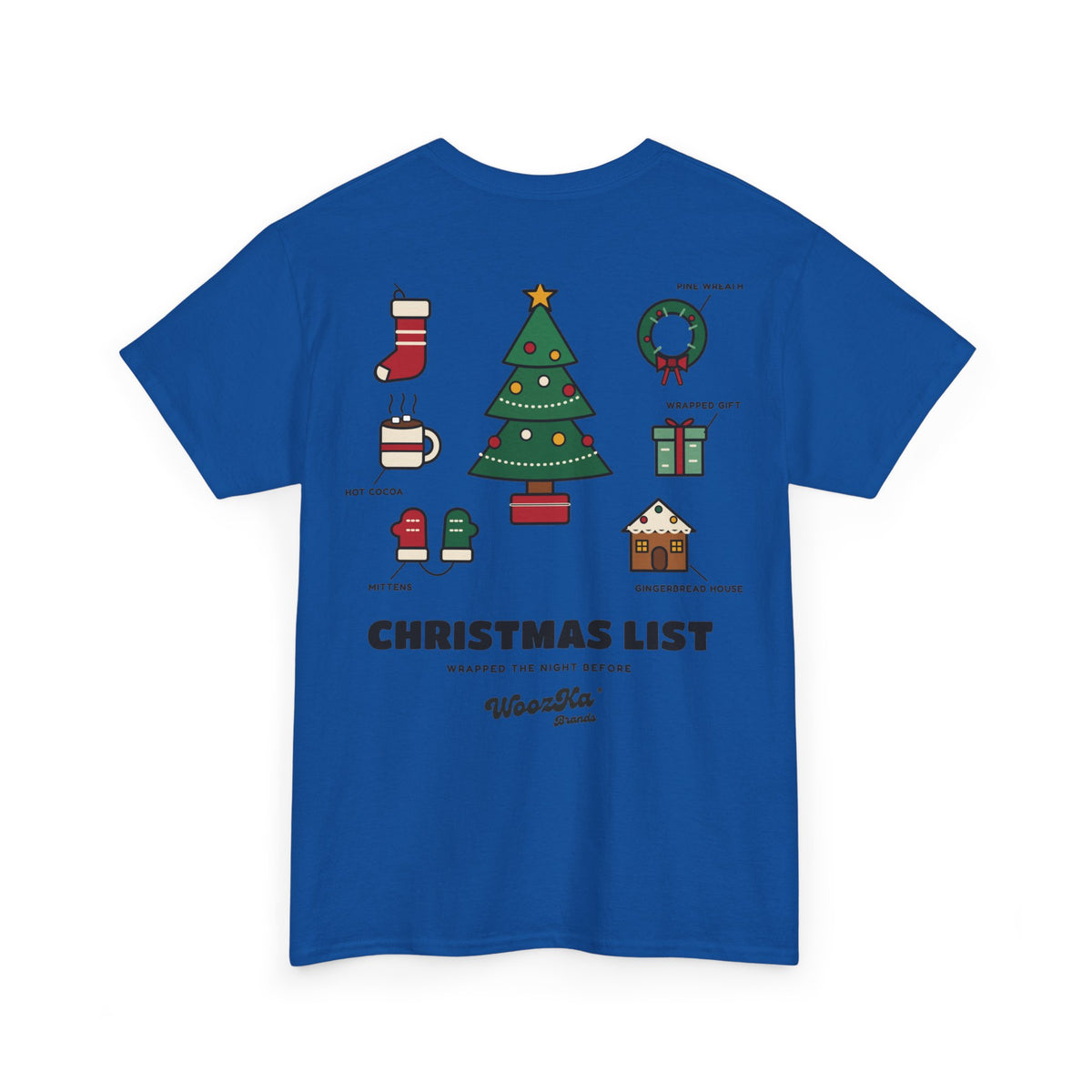 WoozKa Brands Cute Christmas Tree T-Shirt, Holiday List Back Print