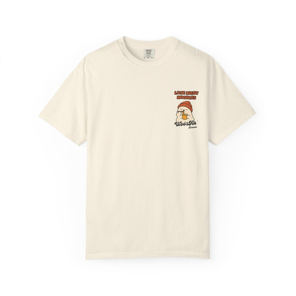 WoozKa Brands Cute Ghost Halloween Heavyweight Tee, Ramen Back Print