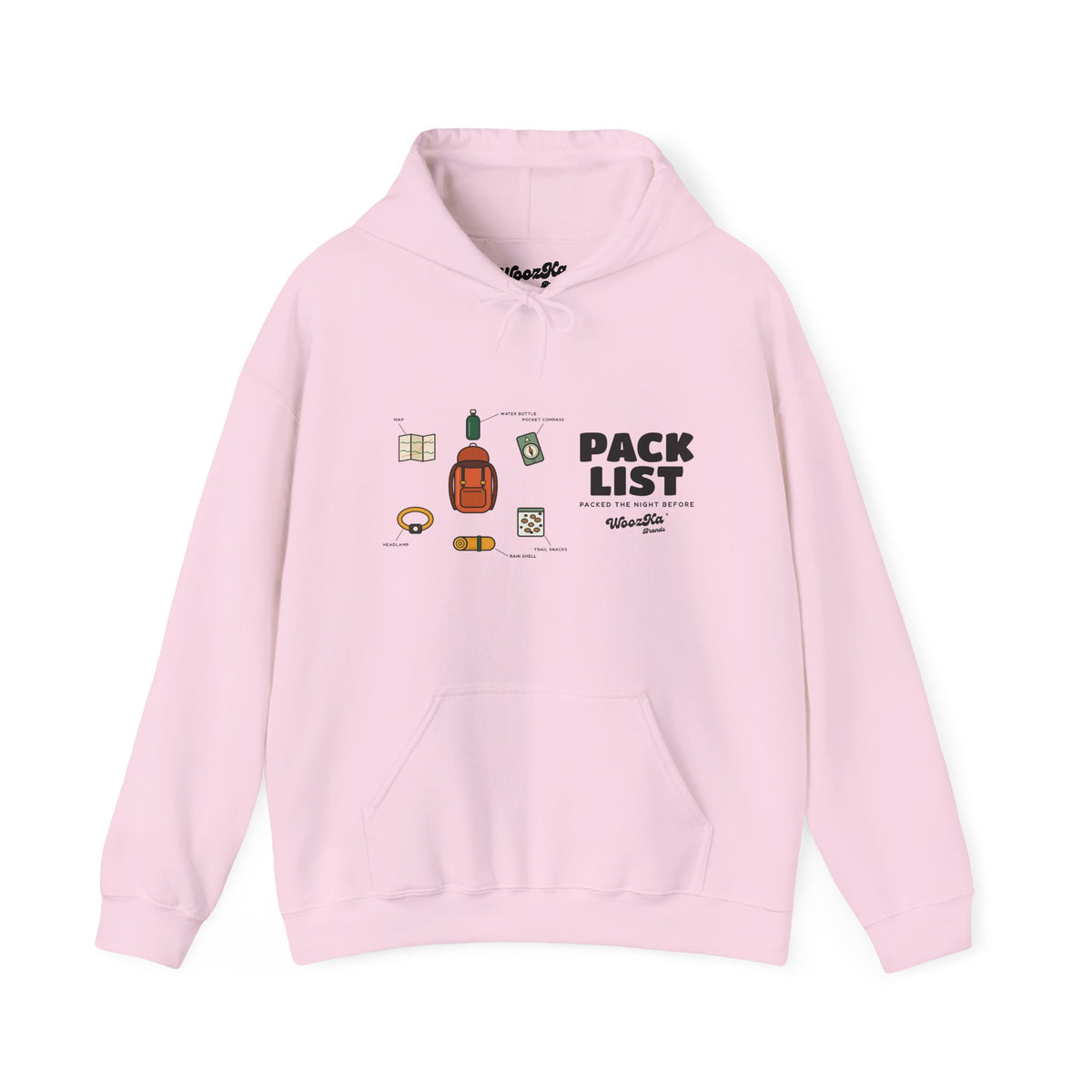 WoozKa Brands Hiking Hoodie, Backpacking Gear List Wide Front Print