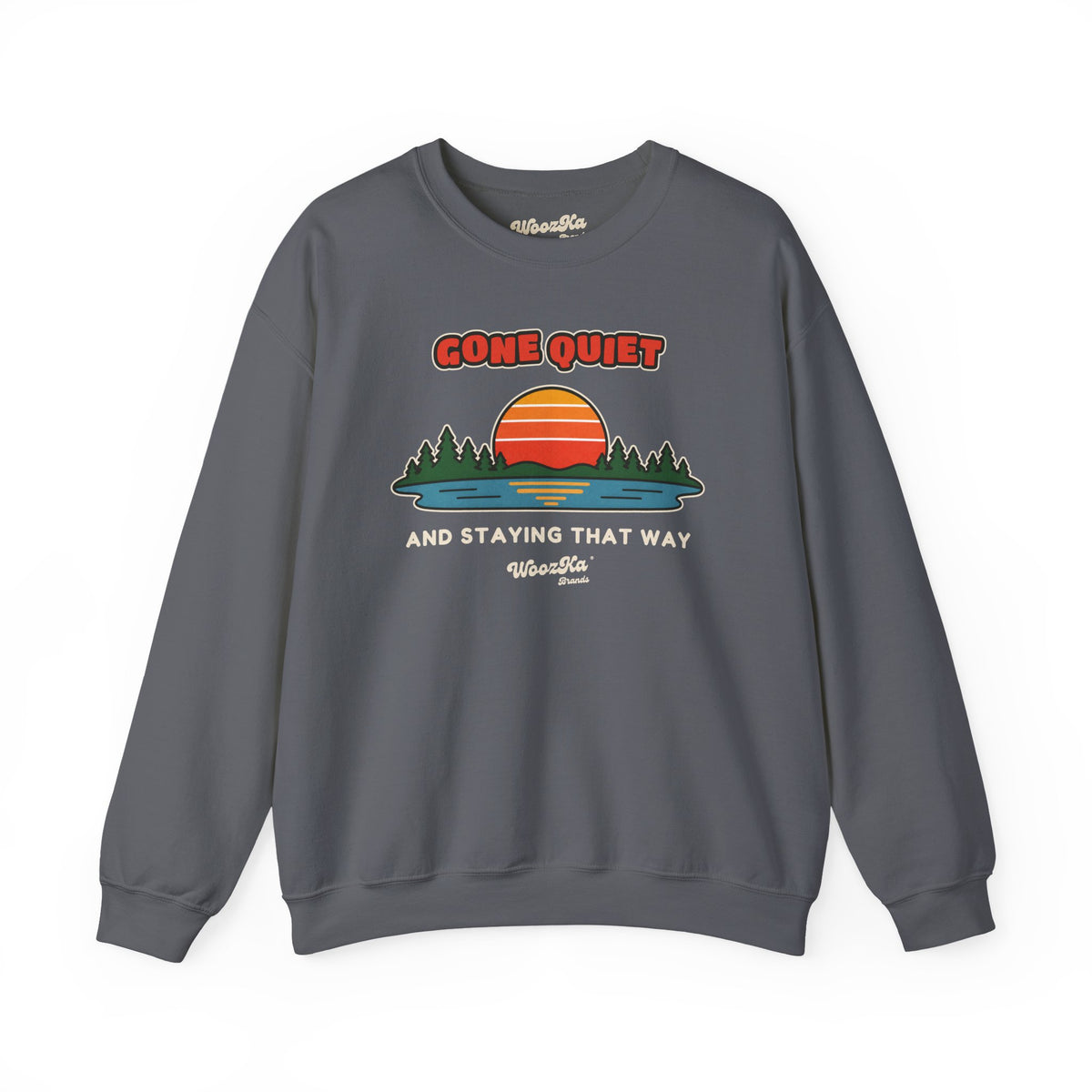 WoozKa Brands Retro Sunset Lake Sweatshirt, Nature Outdoors Front Print