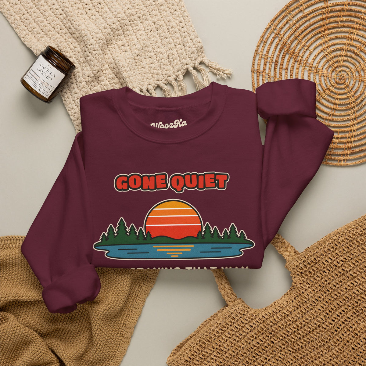 WoozKa Brands Retro Sunset Lake Sweatshirt, Nature Outdoors Front Print